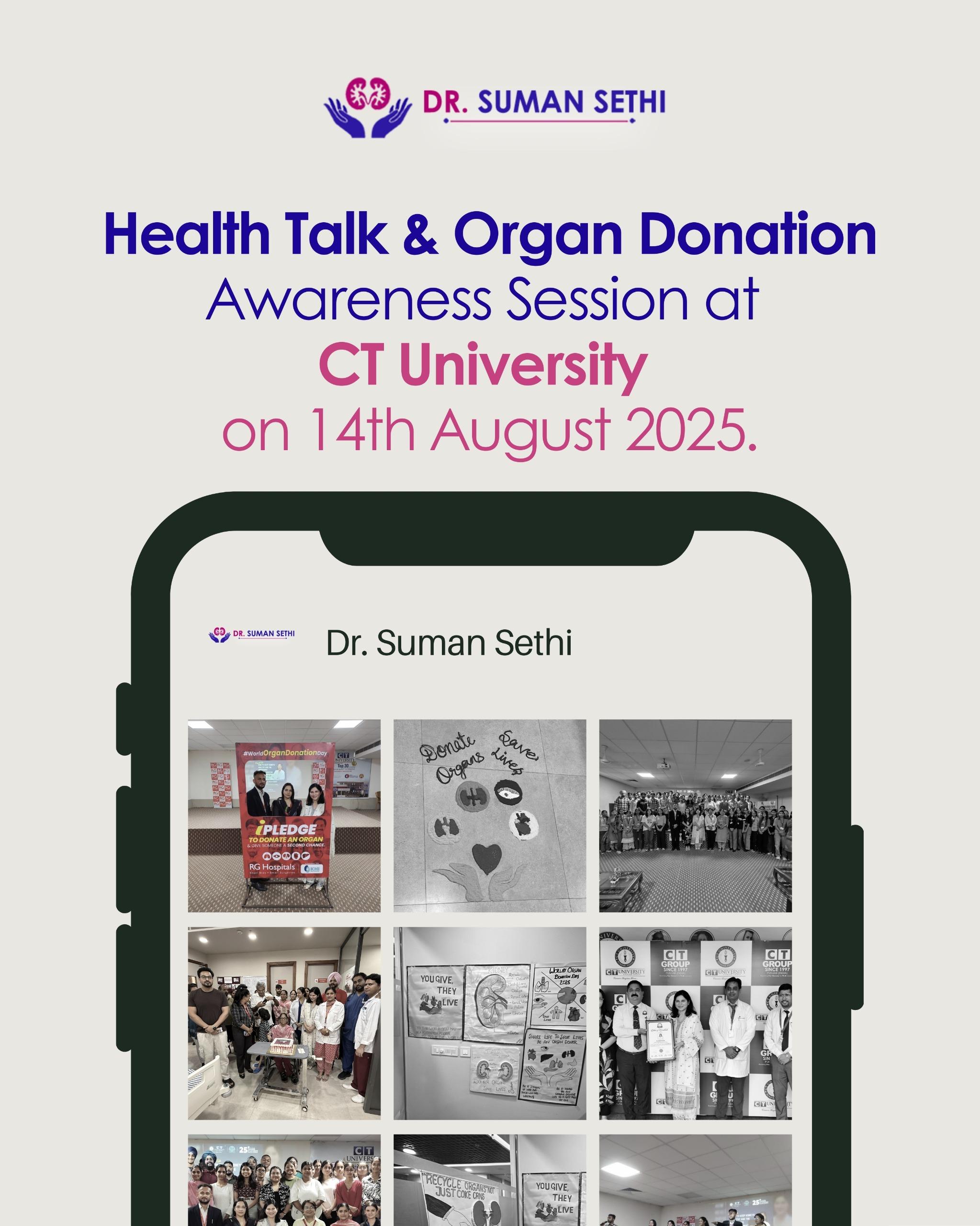 Health Talk & Organ Donation Awareness Session at CT University : 14th August,2025